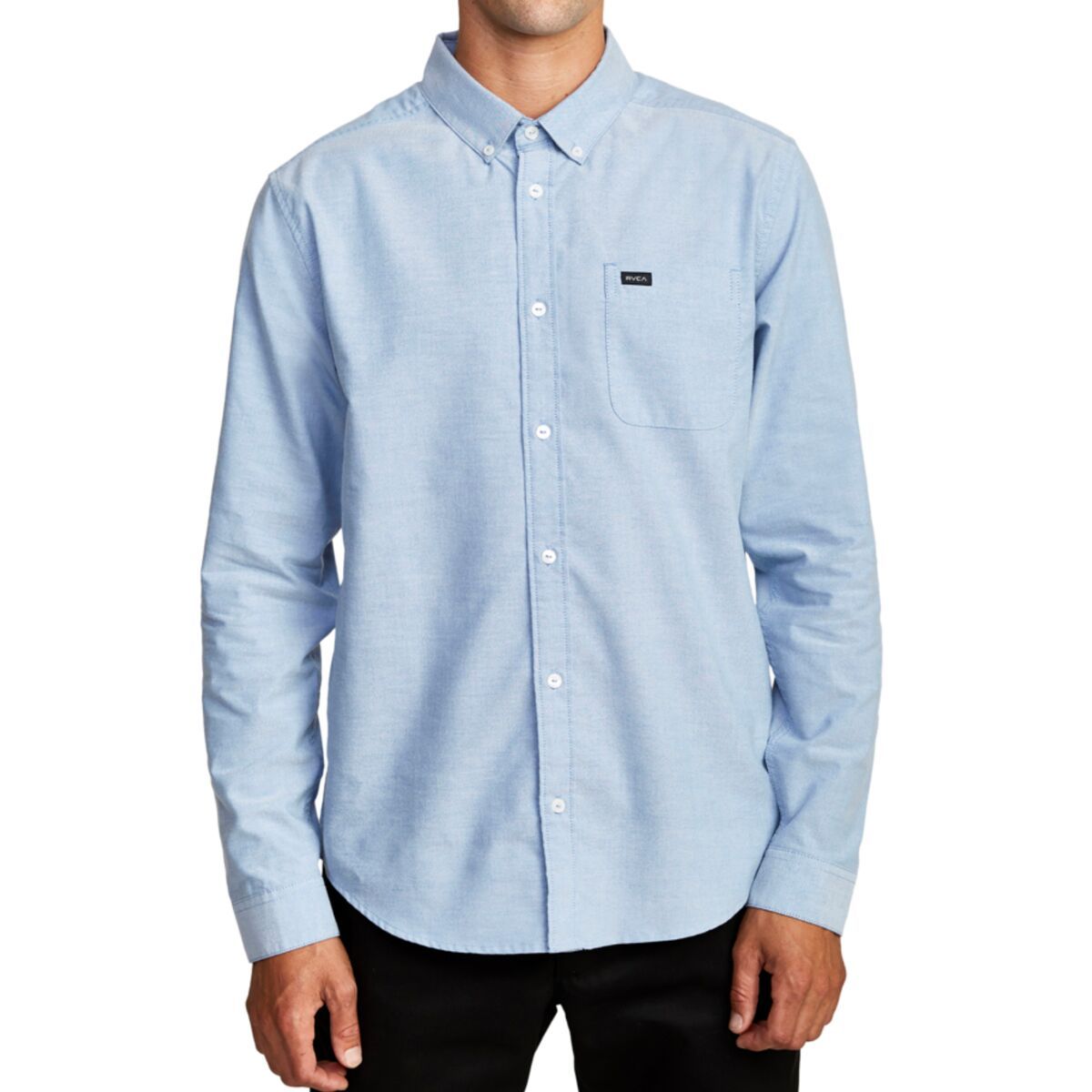 RVCA Men's That'll Do Stretch Long-Sleeve Shirt in Oxford Blue2 - Size: Small