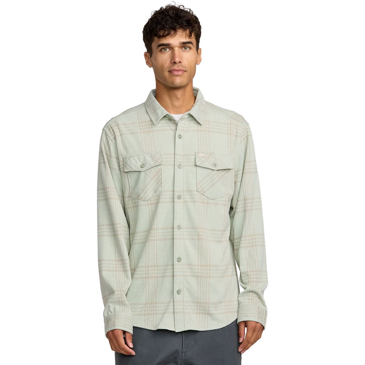 RVCA Men's Vacancy Long-Sleeve Shirt in Light Olive - Size: XL