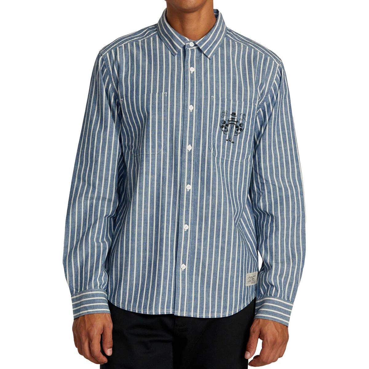 RVCA Men's Invisible Man Long-Sleeve Shirt in Chambray - Size: Small