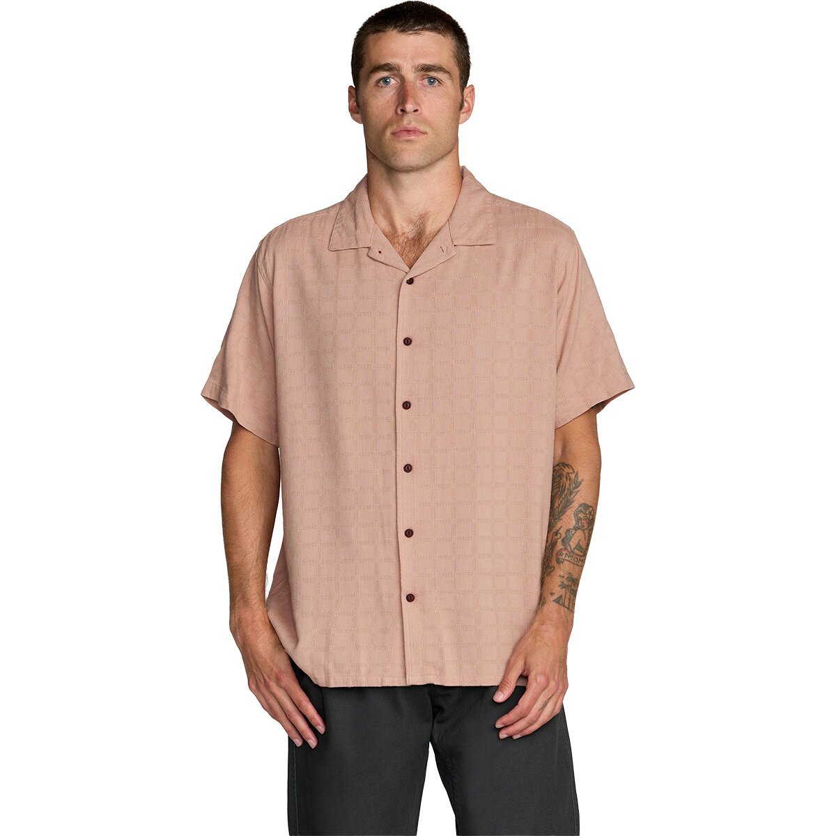RVCA Men's Vacancy Short-Sleeve Shirt in Pale Mauve - Size: Large