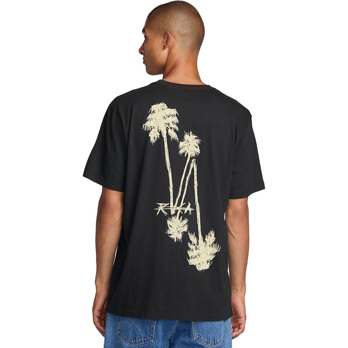 RVCA Men's Crossed Palms Short-Sleeve T-Shirt in Pirate Black - Size: XXL