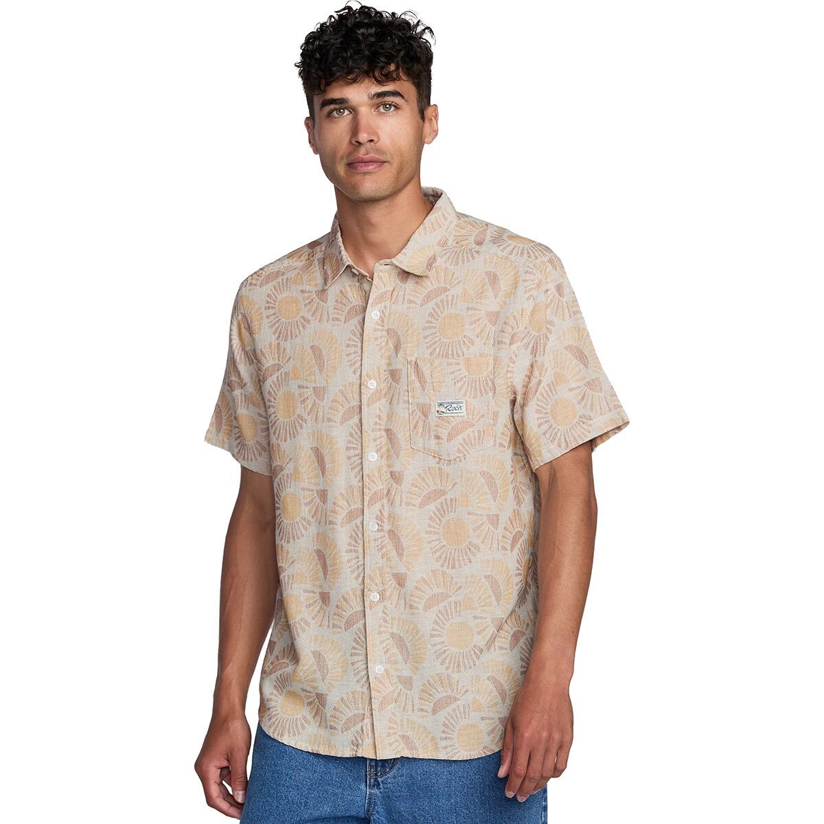 RVCA Men's Exotica II Short-Sleeve Shirt in Natural - Size: Large