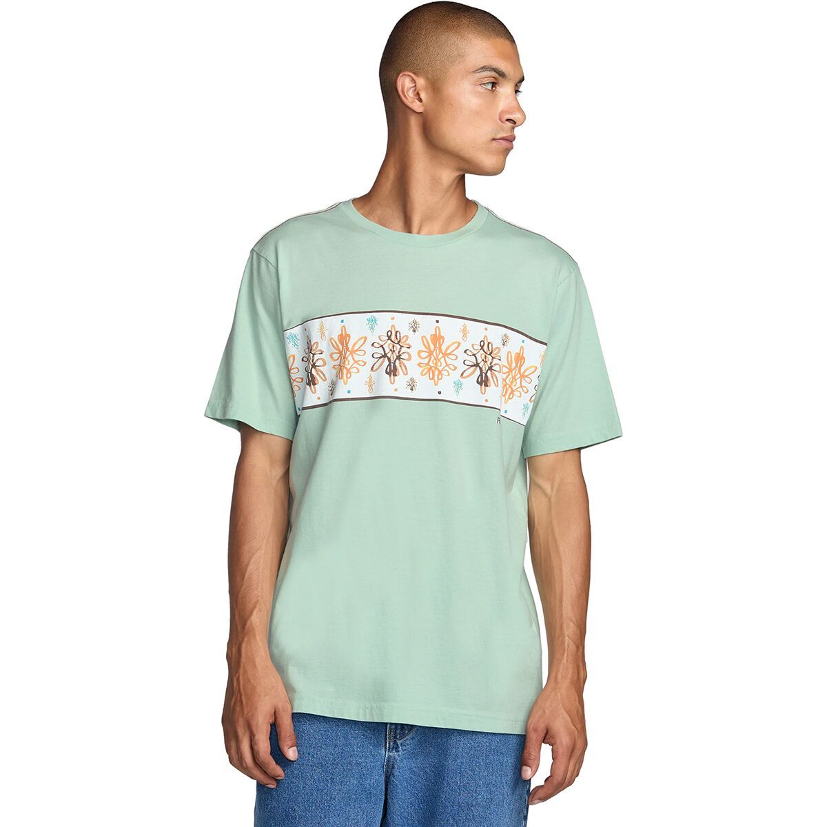 RVCA Men's Jacob Stripe Short-Sleeve T-Shirt in Blue Haze - Size: XL