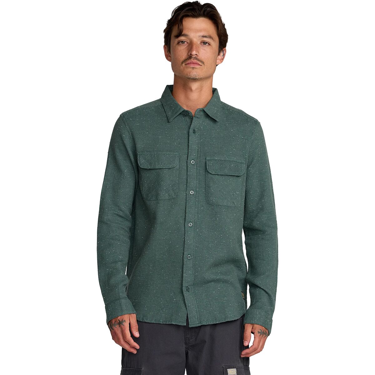 RVCA Men's Dayshift Long-Sleeve Flannel in Balsam Green - Size: Small