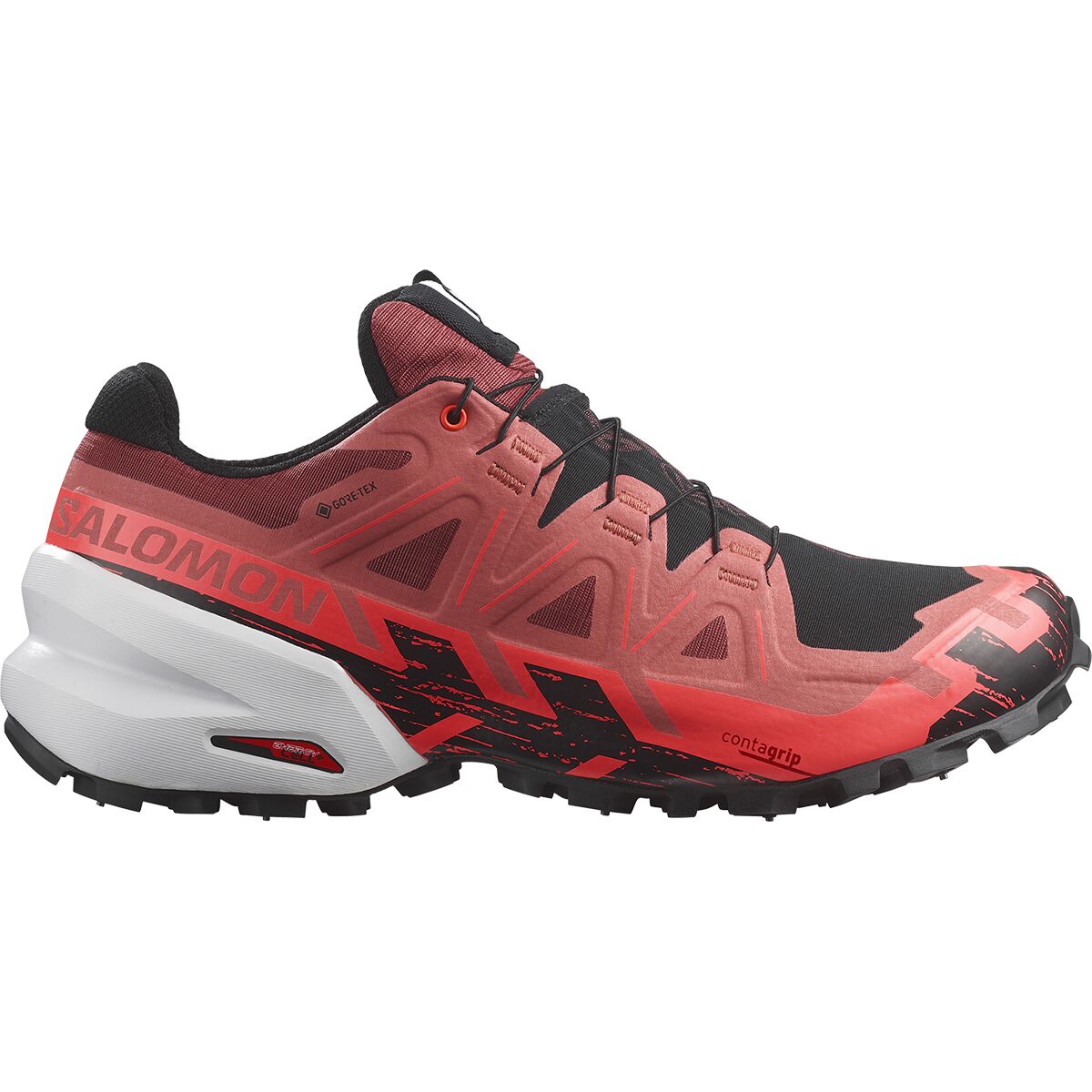 Salomon Spikecross 6 GTX Trail Running Shoe in Cow Hide / Black / Fiery Coral - Size: US 5.0/UK
