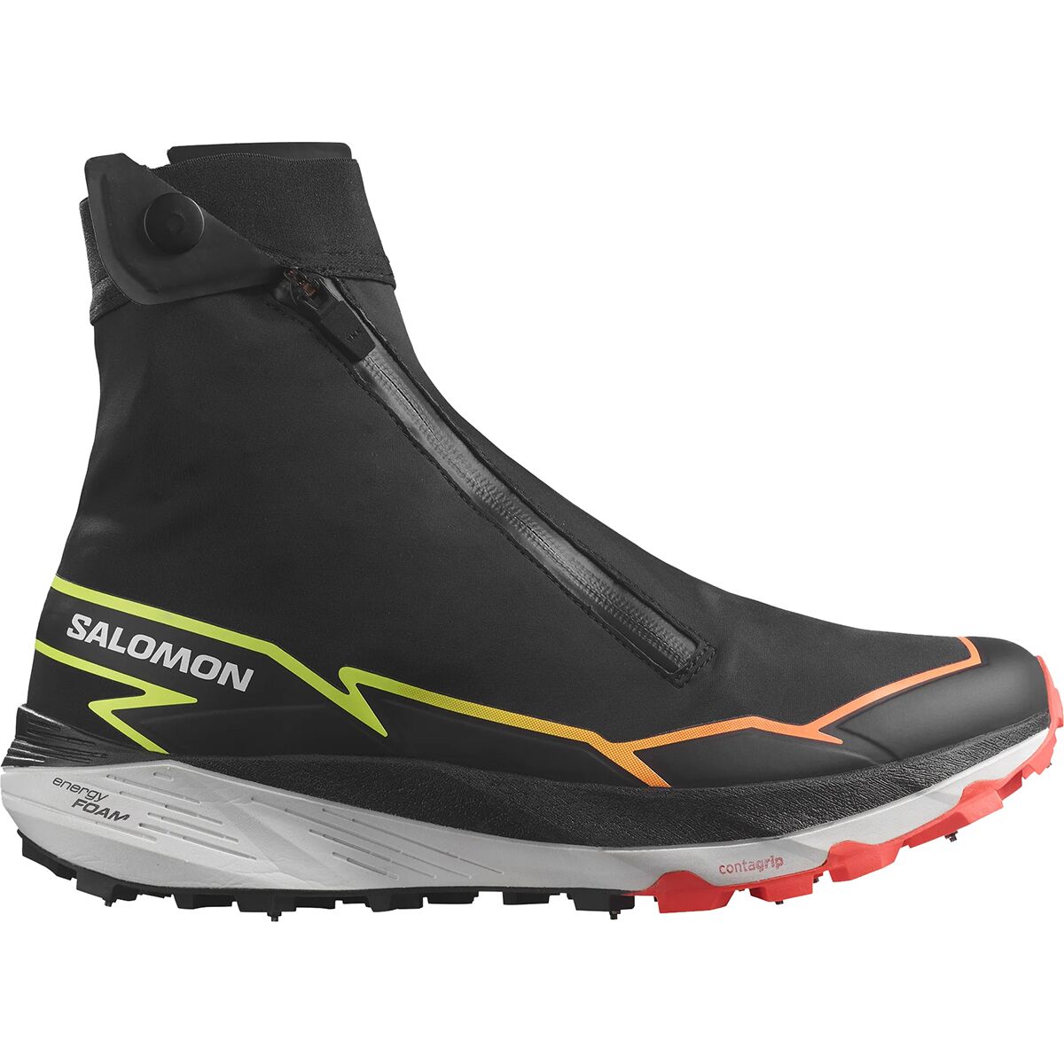 Salomon Winter Cross Spike Shoe in Black / Fiery Coral / Safety Yellow - Size: US 5.5/UK 5