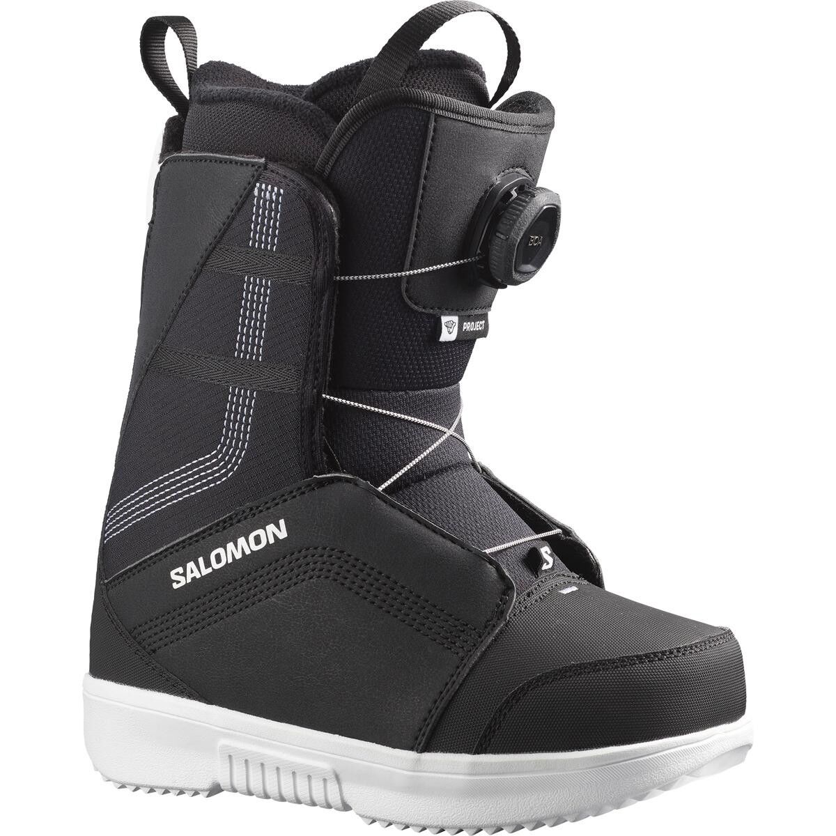 Salomon Salomon Project Boa Snowboard Boot - 2027 - Kids' in Black / White - Size: 12 - $139.96 at Steep and Cheap