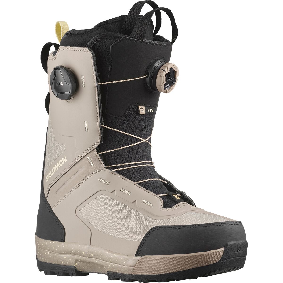 Salomon Women's Vista Dual Boa Snowboard Boot - 2025 in Vintage Khaki / Black / Tender Yellow - Size: 6.5