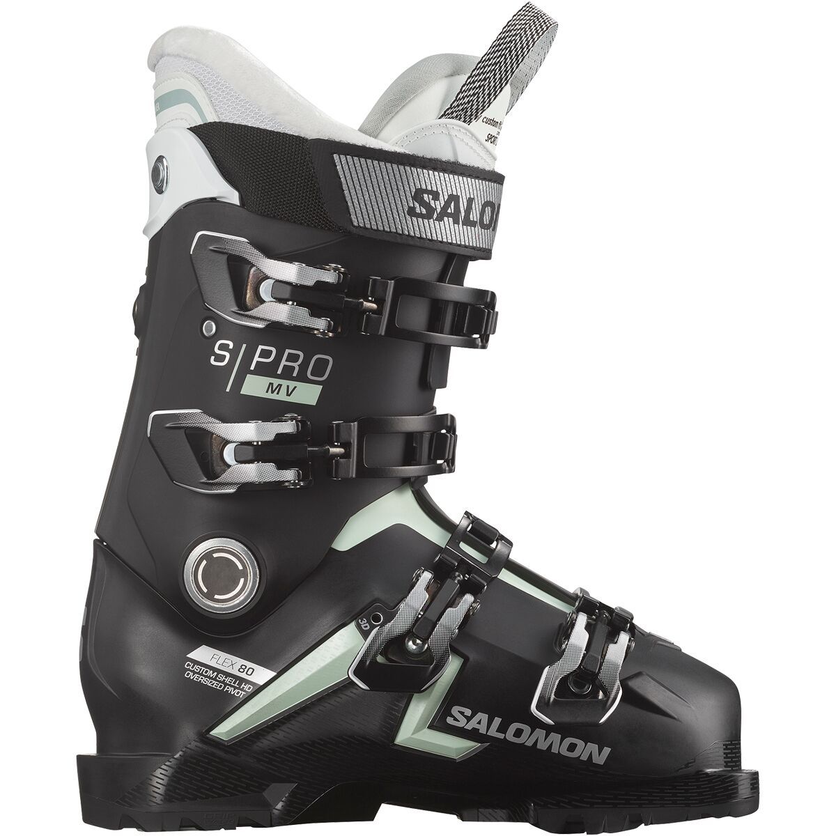 Salomon Women's S/Pro MV 80 CS GW Ski Boot - 2024 in Black / White Moss / Silver Metallic - Size: 23.0/23.5