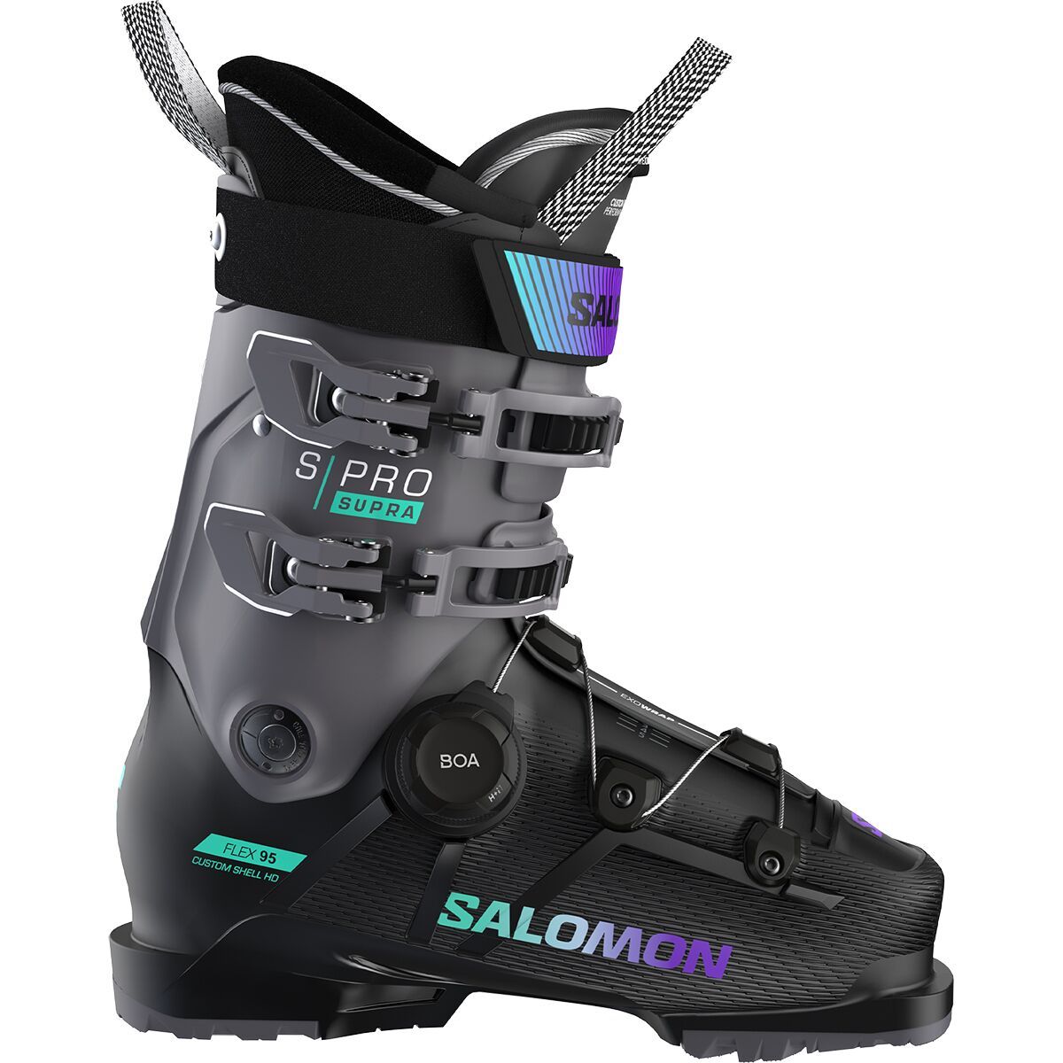 Salomon Women's S/Pro Supra Boa 95 GW Ski Boot - 2025 in Black / Beluga / Spearmint - Size: 24.0/24.5