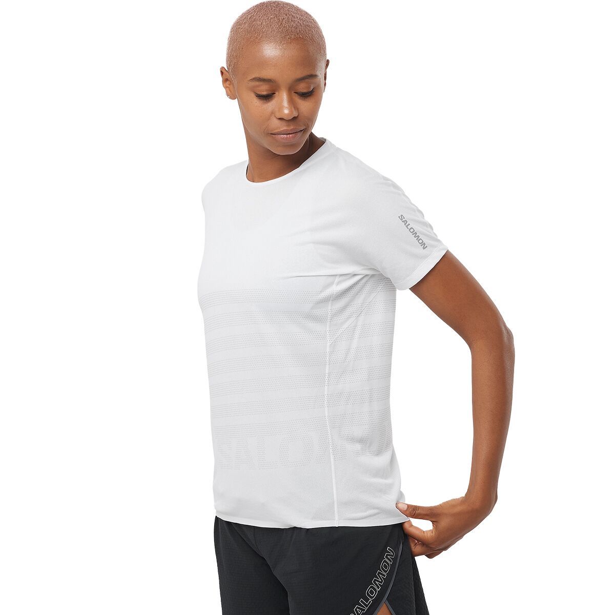 Salomon Women's Sense Aero GFX T-Shirt in White / Gray Violet - Size: Medium
