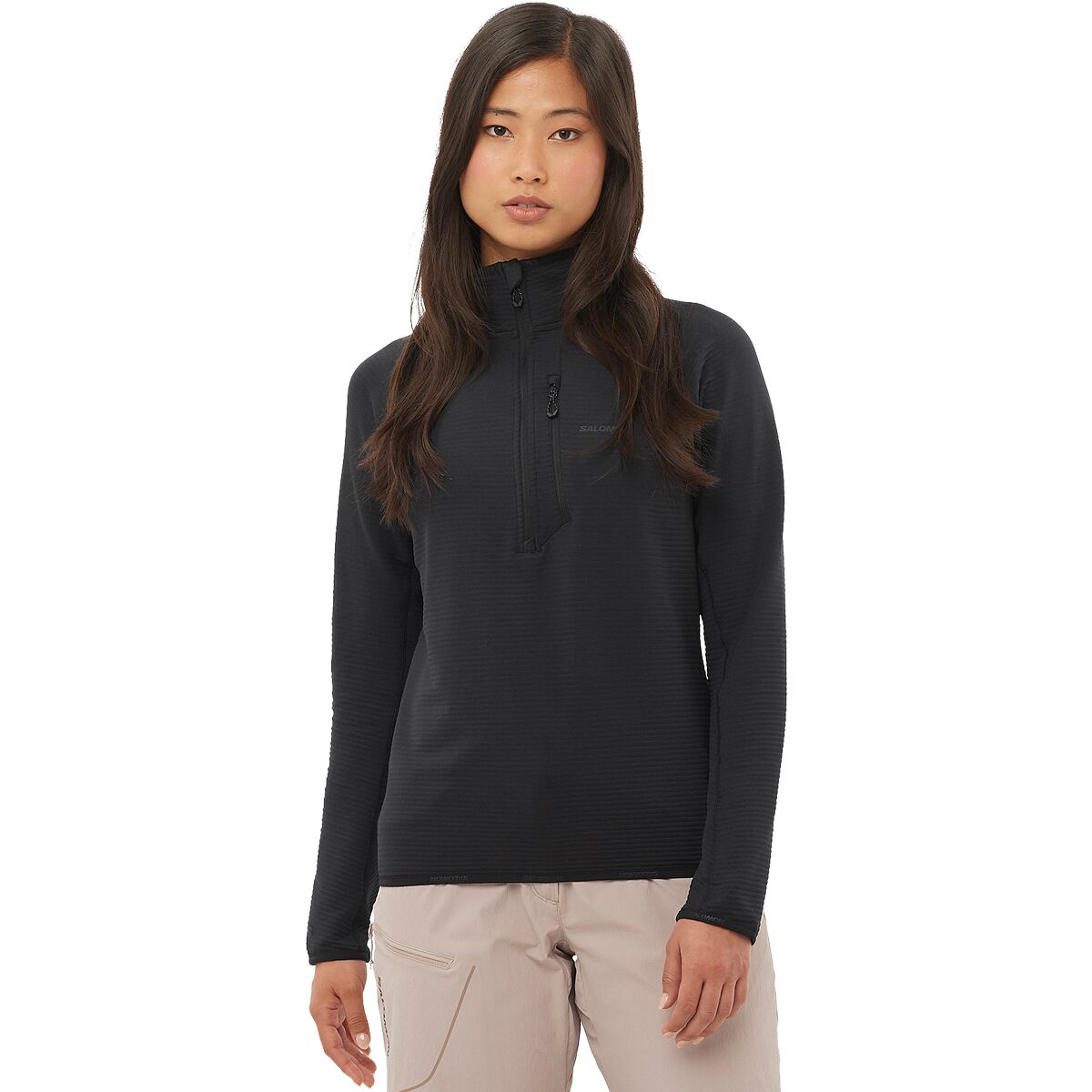Salomon Women's Sntial Lightwarm 1/2-Zip Jacket in Deep Black - Size: Large