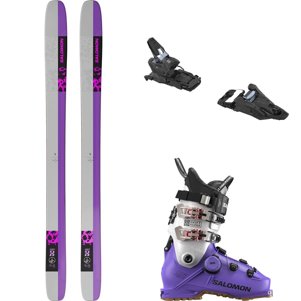 Salomon QST X Ski + Shift 2 16 + Shift Alpha BOA 130 Boot - 2026 in BlkPnkLnRck / GunBlkBel / VltBlkBlk - Size: 184cm/SH120/23.5