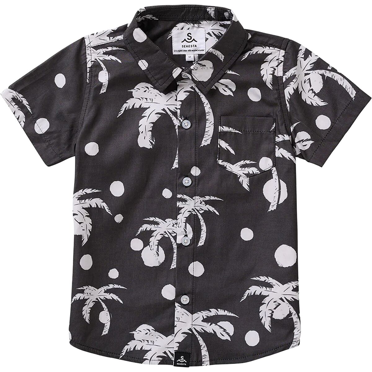 Seaesta Surf Seaesta Surf Boy's Palm Tree Polka Dots Button Up Shirt in Charcoal - Size: 10/11 - $35.39 at SteepandCheap.com