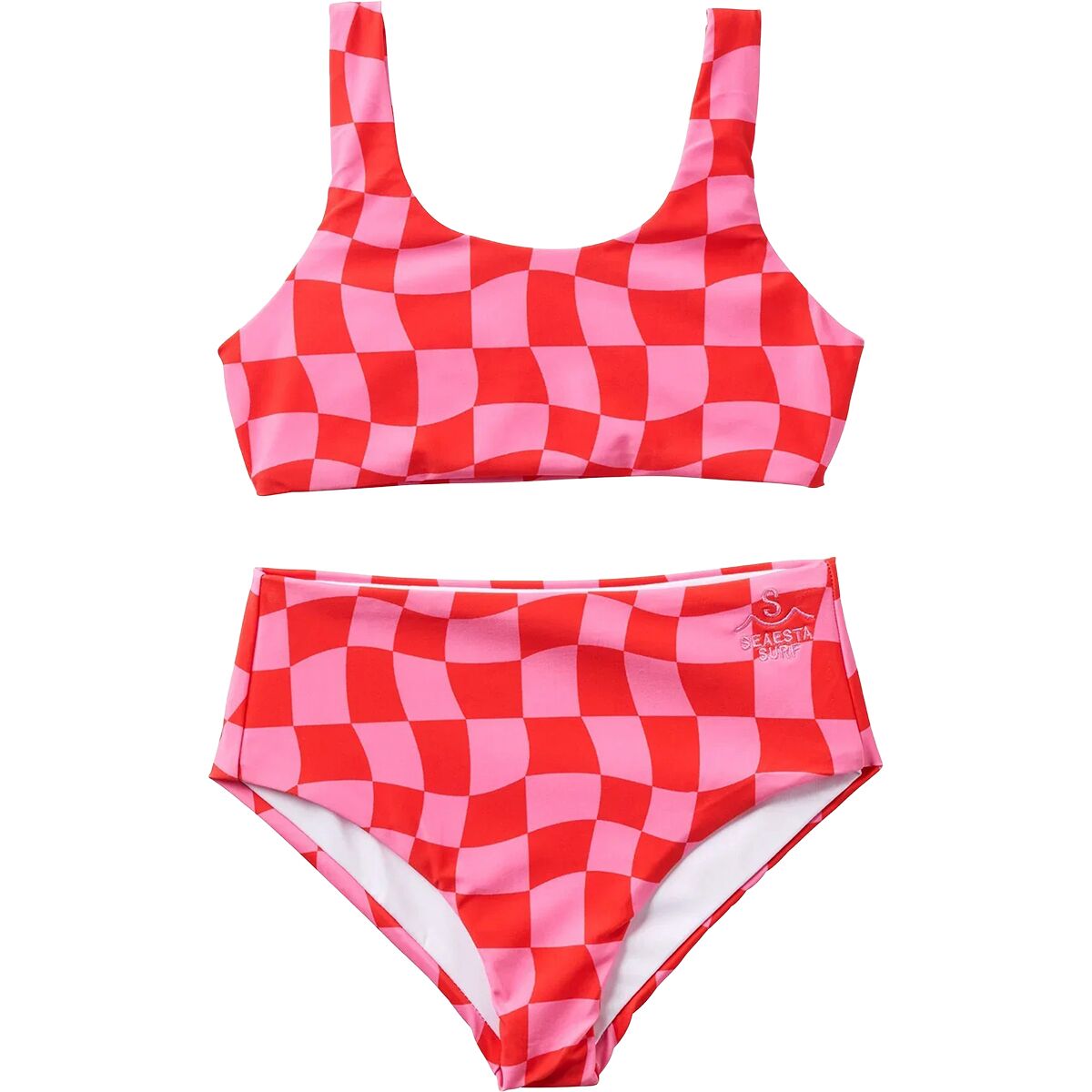 Seaesta Surf Girl's Wavy Check Two Piece Swimsuit in Fuchsia - Size: 5/6