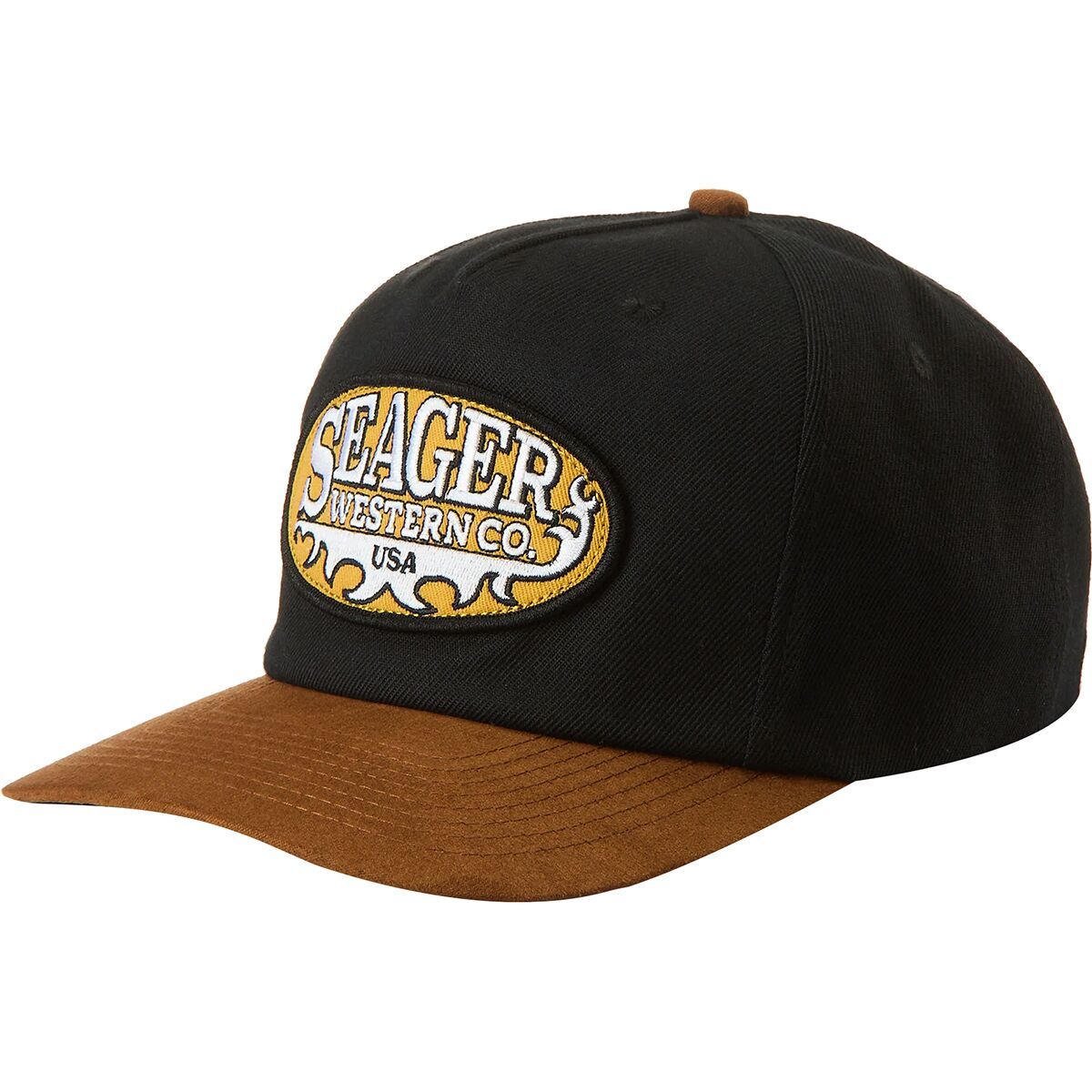 Seager Co. Buckle Snapback Hat in Black / Brown
