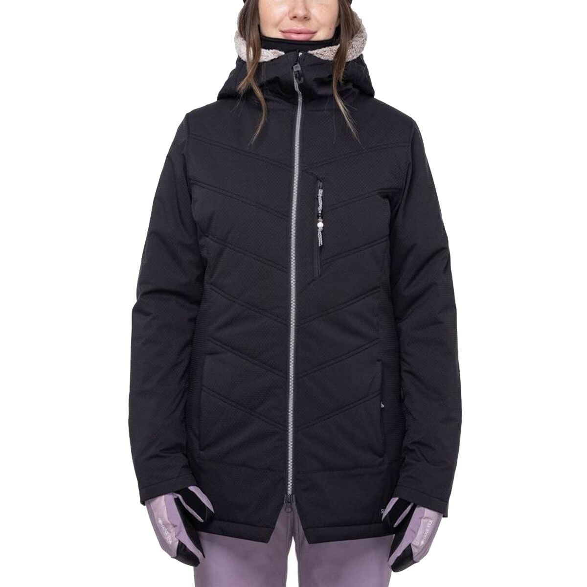 686 Women's Cloud Insulated Jacket in Black Geo Jacquard - Size: XS