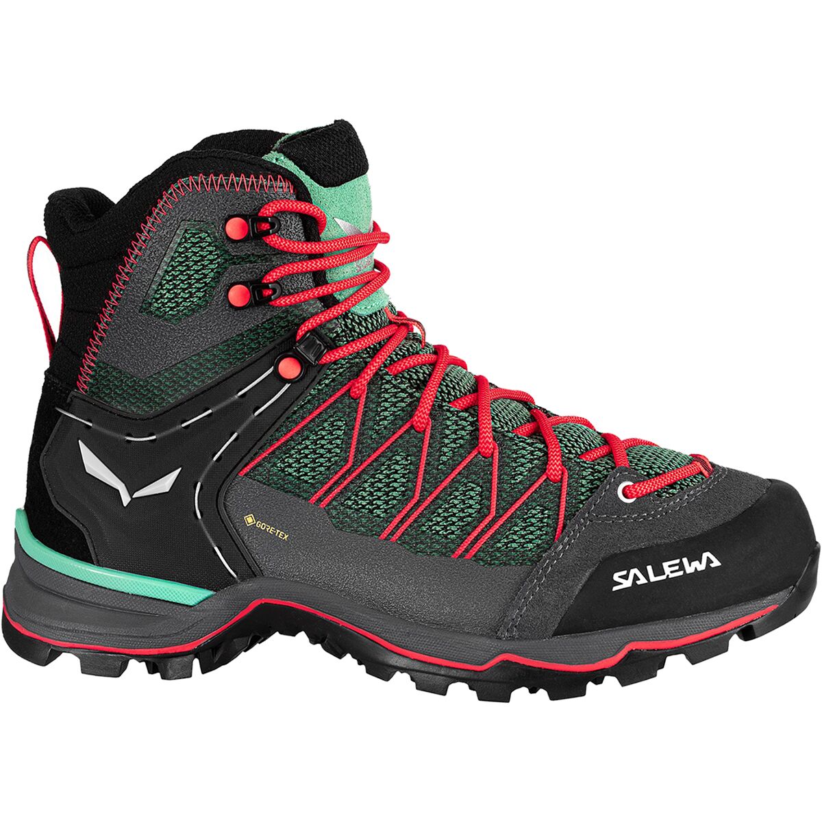 Salewa Women's Mountain Trainer Lite Mid GTX Hiking Boot in Feld Green / Fluo Coral - Size:
