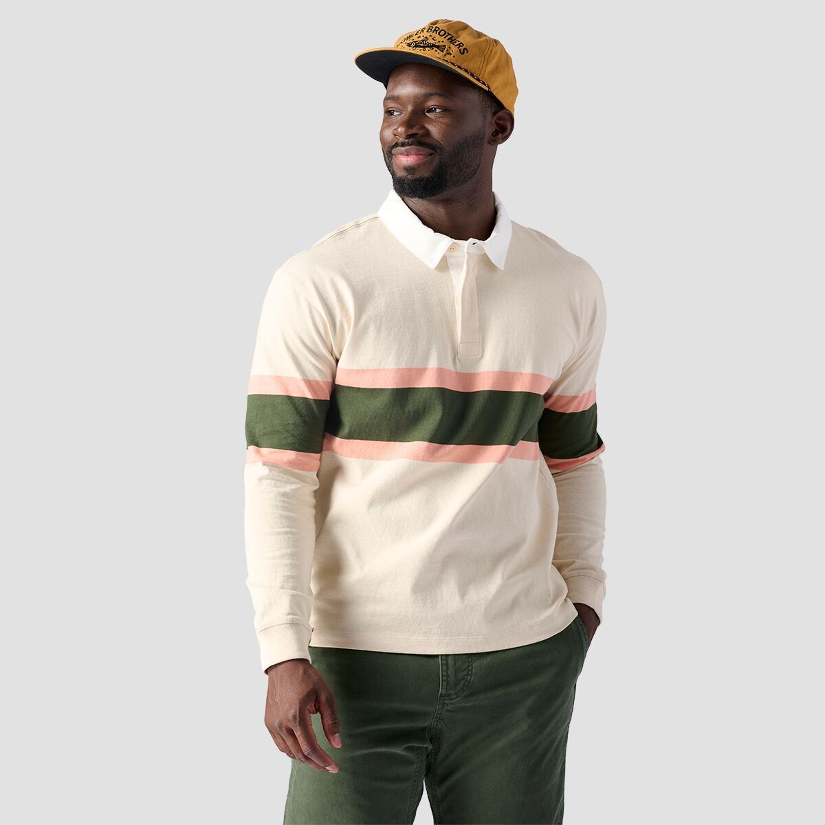 Stoic Men's Long-Sleeve Rugby T-Shirt in Eggshell Blue Stripe - Size: Large