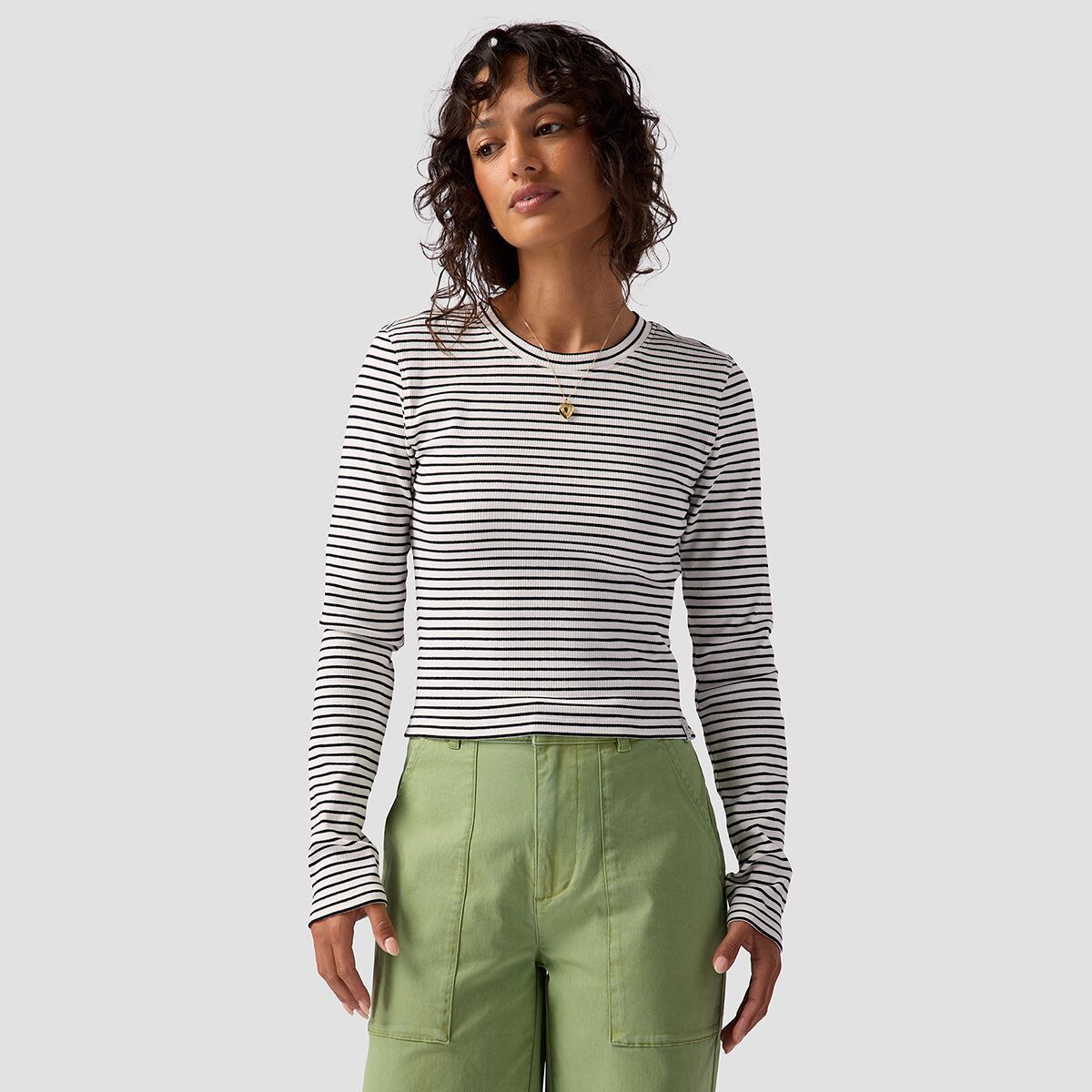 Stoic Women's Ribbed Long-Sleeve Tiny Top in Stretch Limo - Size: Medium