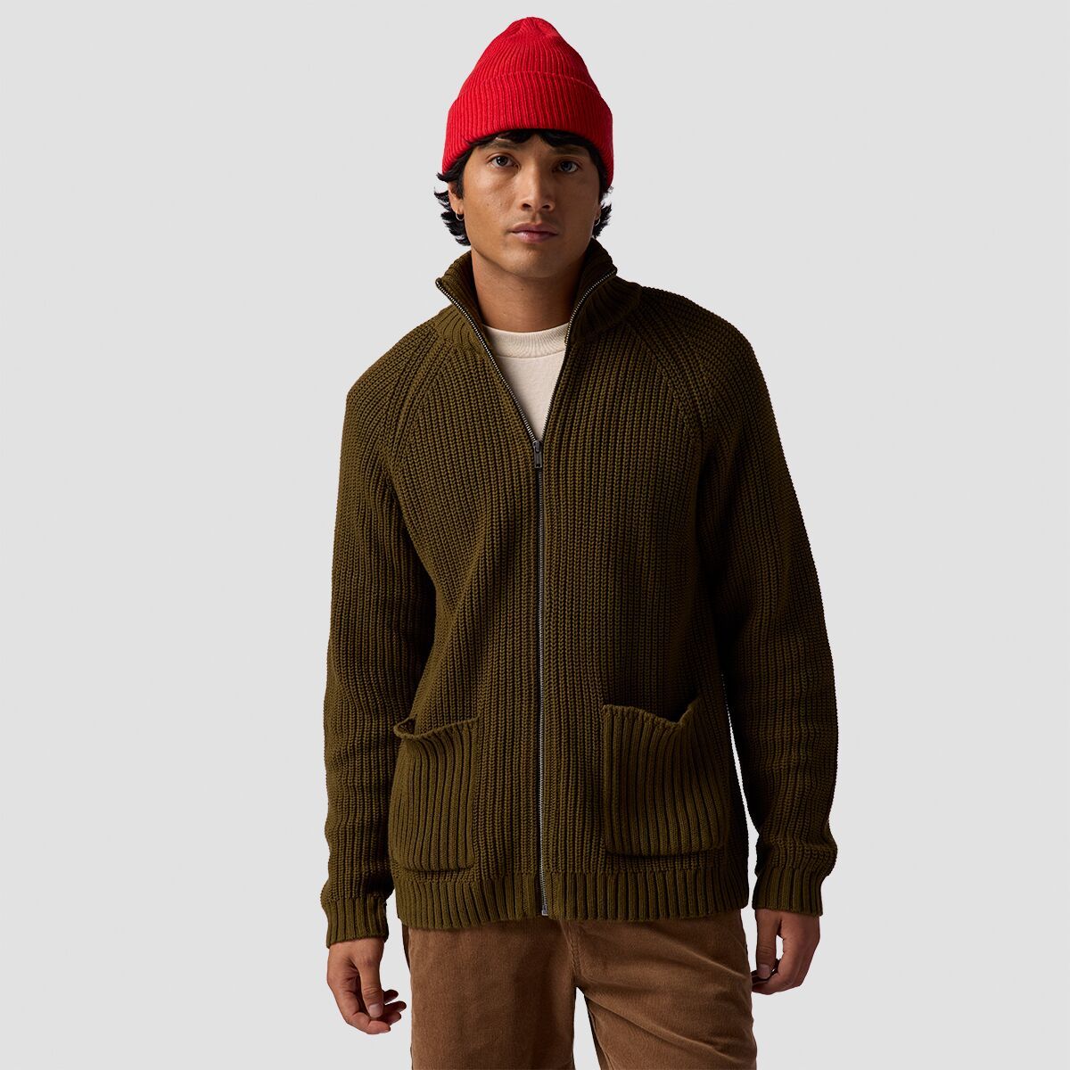 Stoic Men's Full Zip Sweater in Dark Olive - Size: Large