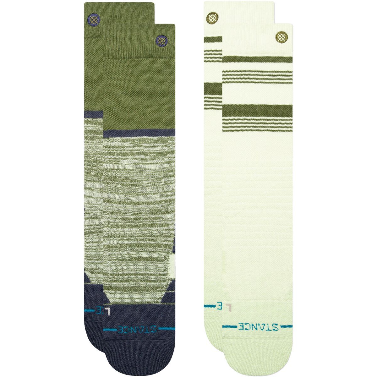 Stance Backside Mid Poly Snow Sock - 2-Pack in Green - Size: Large