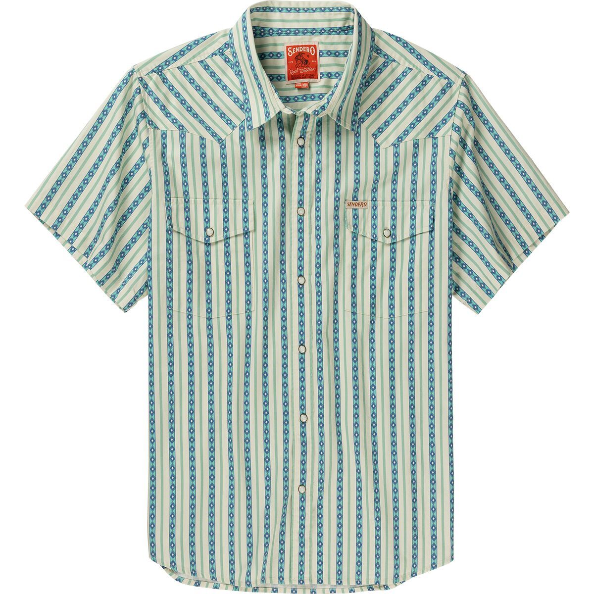 Sendero Provisions Co. Men's Serape Pearl Snap Short-Sleeve Shirt in Retro Stripe / Teal - Size: XXL