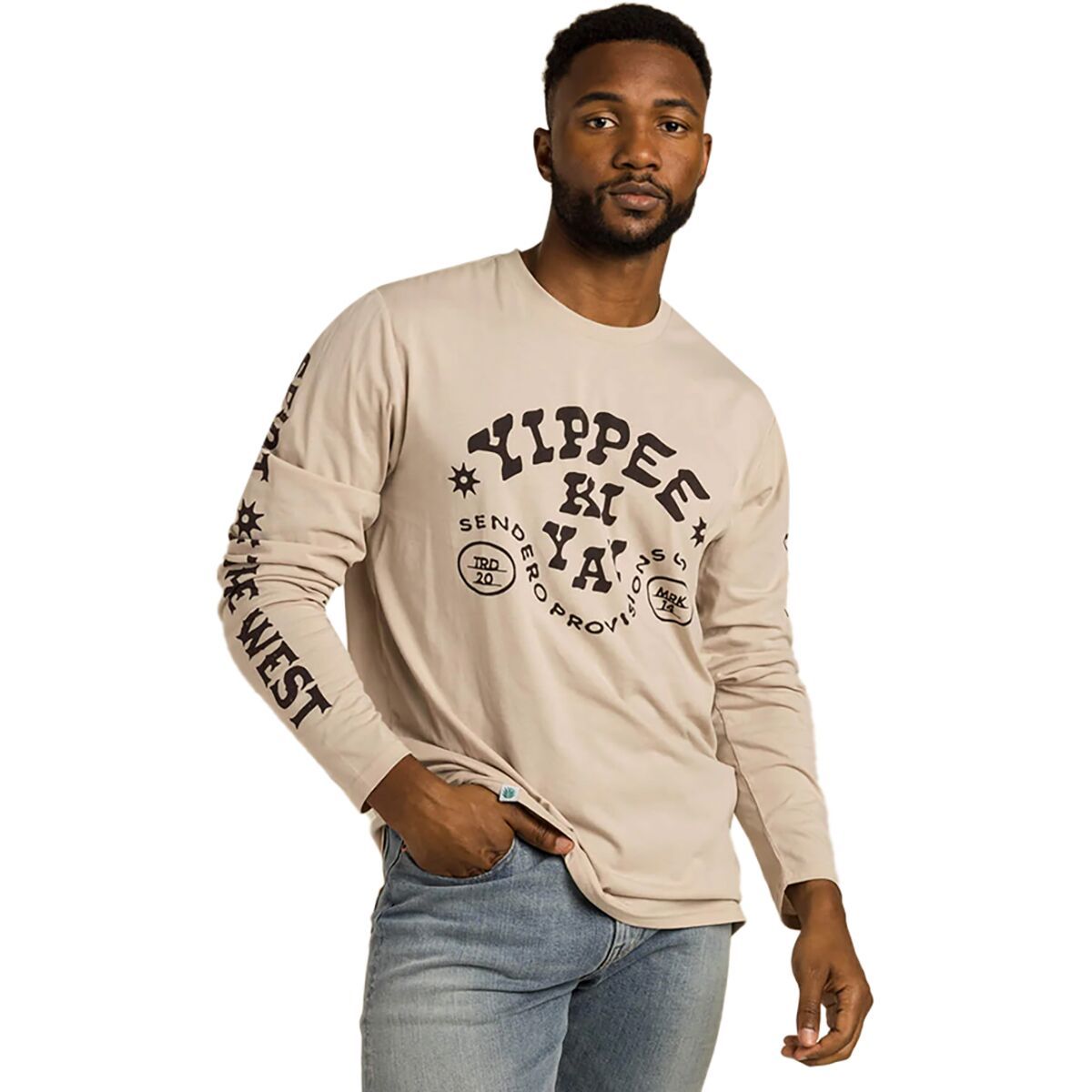 Sendero Provisions Co. Men's Yippee Ki Yay Long-Sleeve T-Shirt in Sand - Size: Small