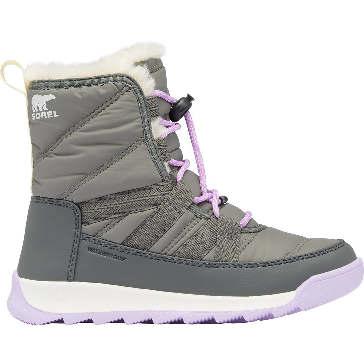 SOREL Girl's Whitney II Plus Lace WP Boot in Quarry / Lavender Cloud - Size: 5