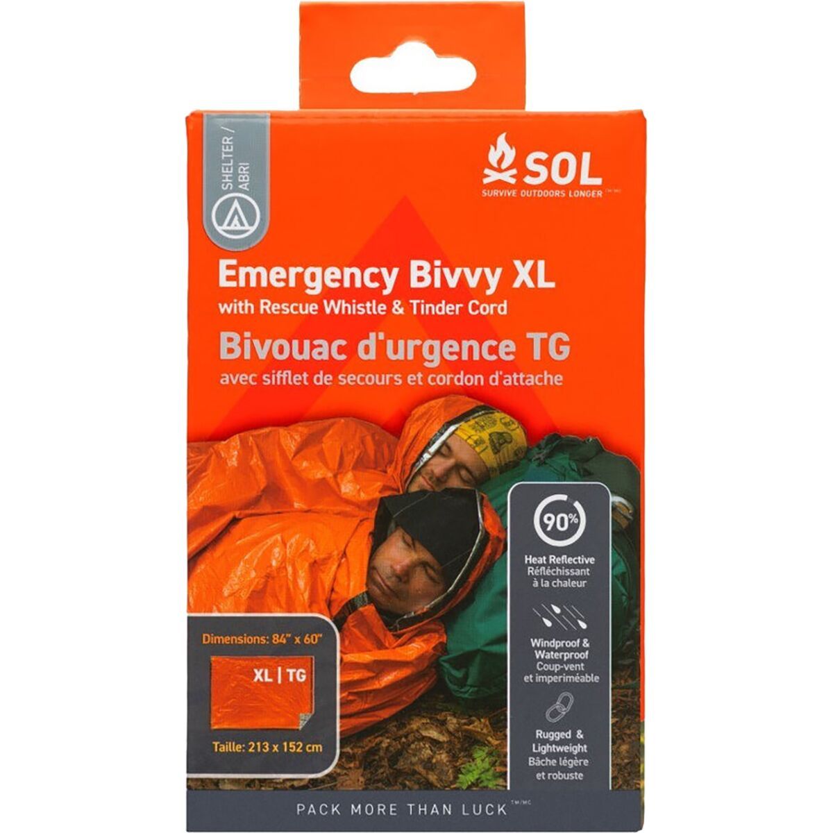 S.O.L Survive Outdoors Longer Emergency XL Bivvy + Rescue Whistle in Orange / Silver