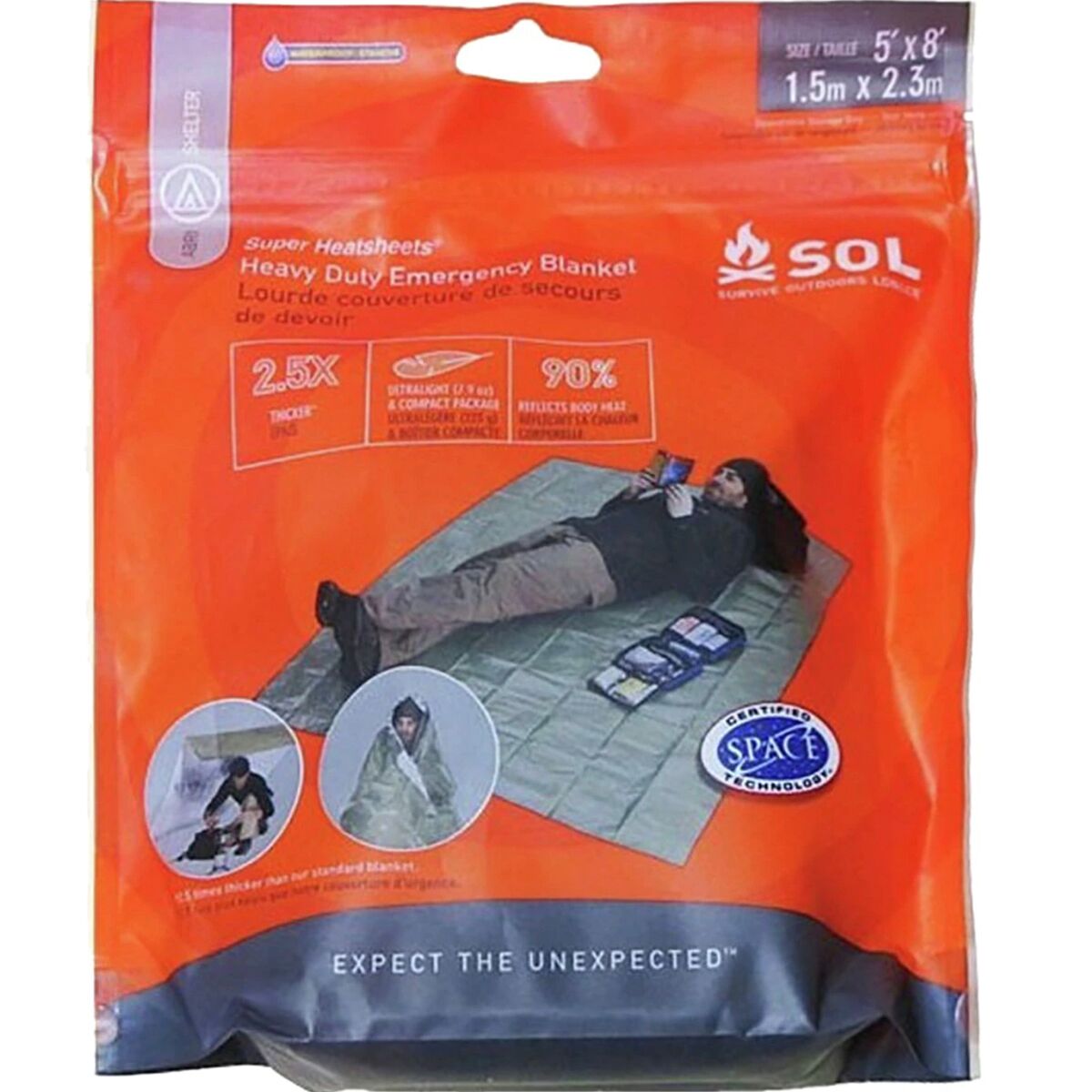 S.O.L Survive Outdoors Longer Heavy Duty Emergency Blanket in Orange / Silver