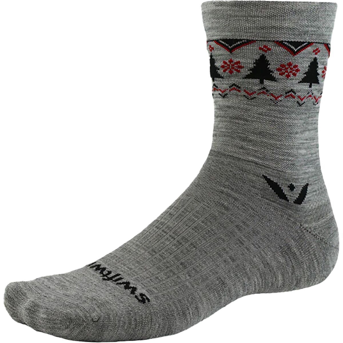 Swiftwick Vision Mid-Crew Winter Sock in Khaki Navy Trees - Size: Medium