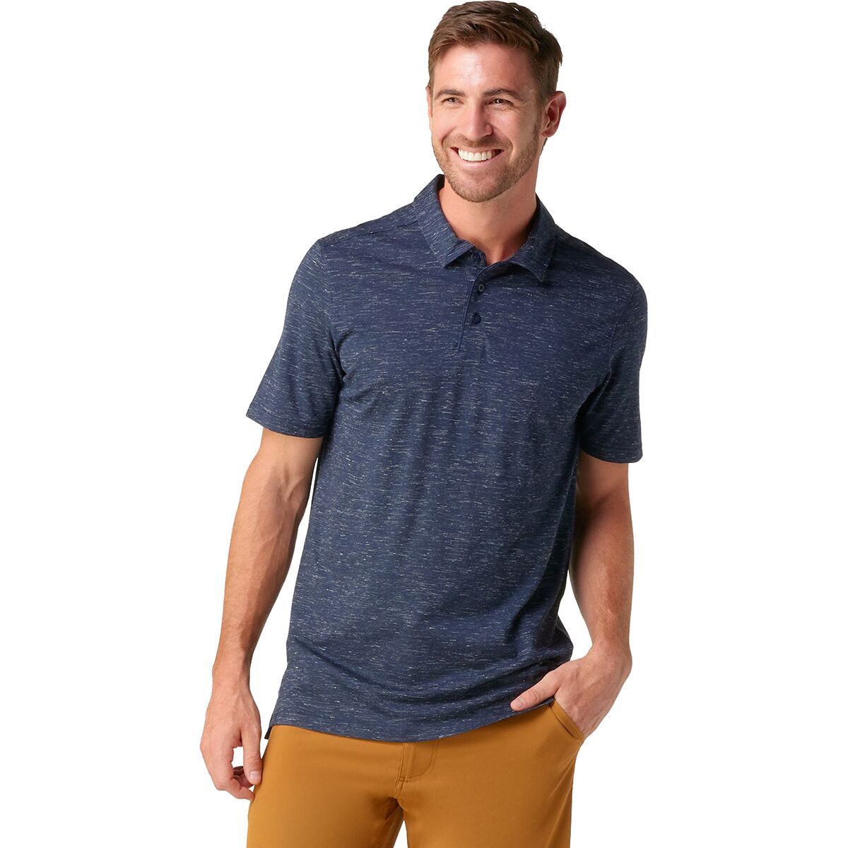 Smartwool Men's Merino Hemp Blend Short-Sleeve Polo Shirt in Black Heather - Size: Small