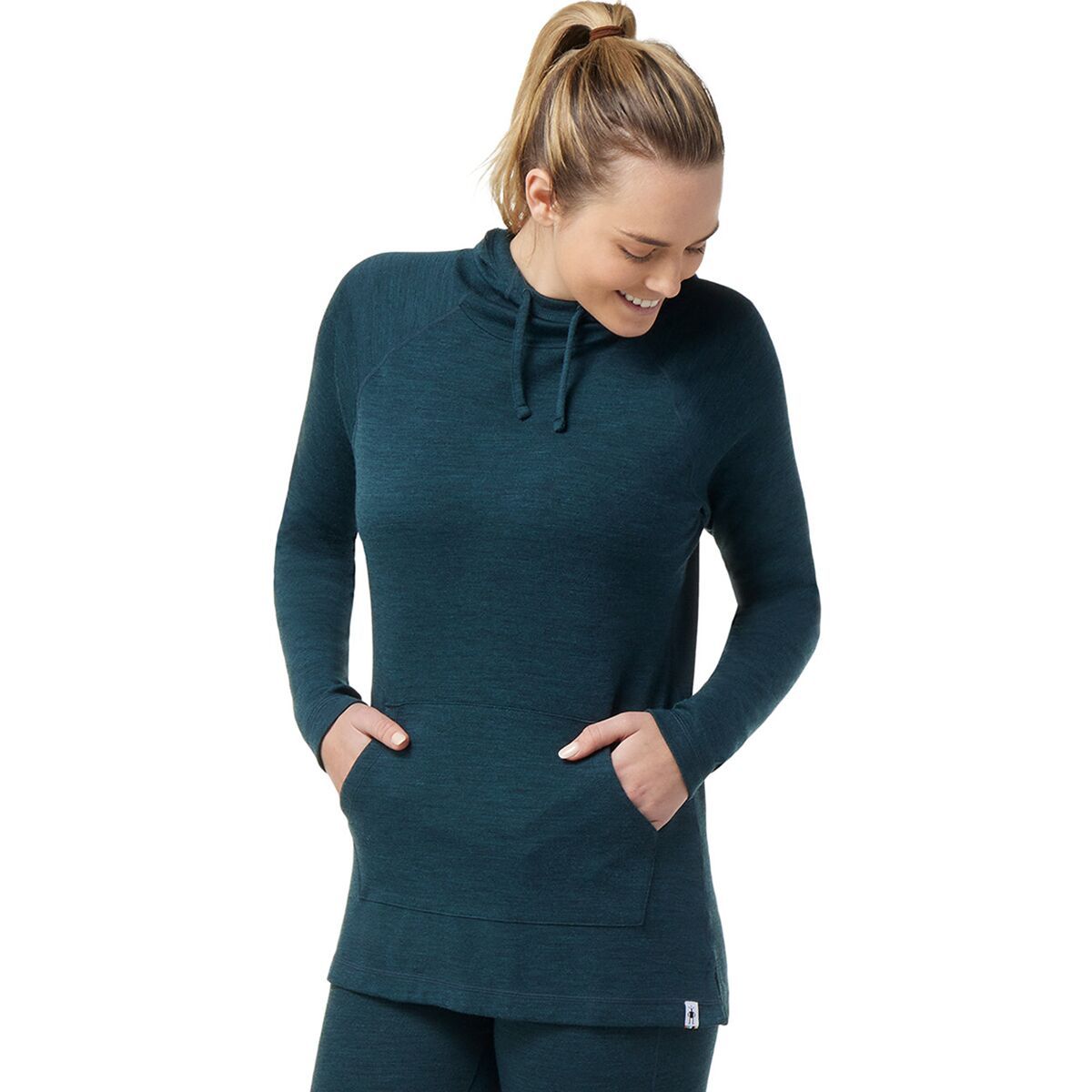Smartwool Women's Thermal Merino Drape Neck Hoodie in Winter Sky Floral - Size: Large