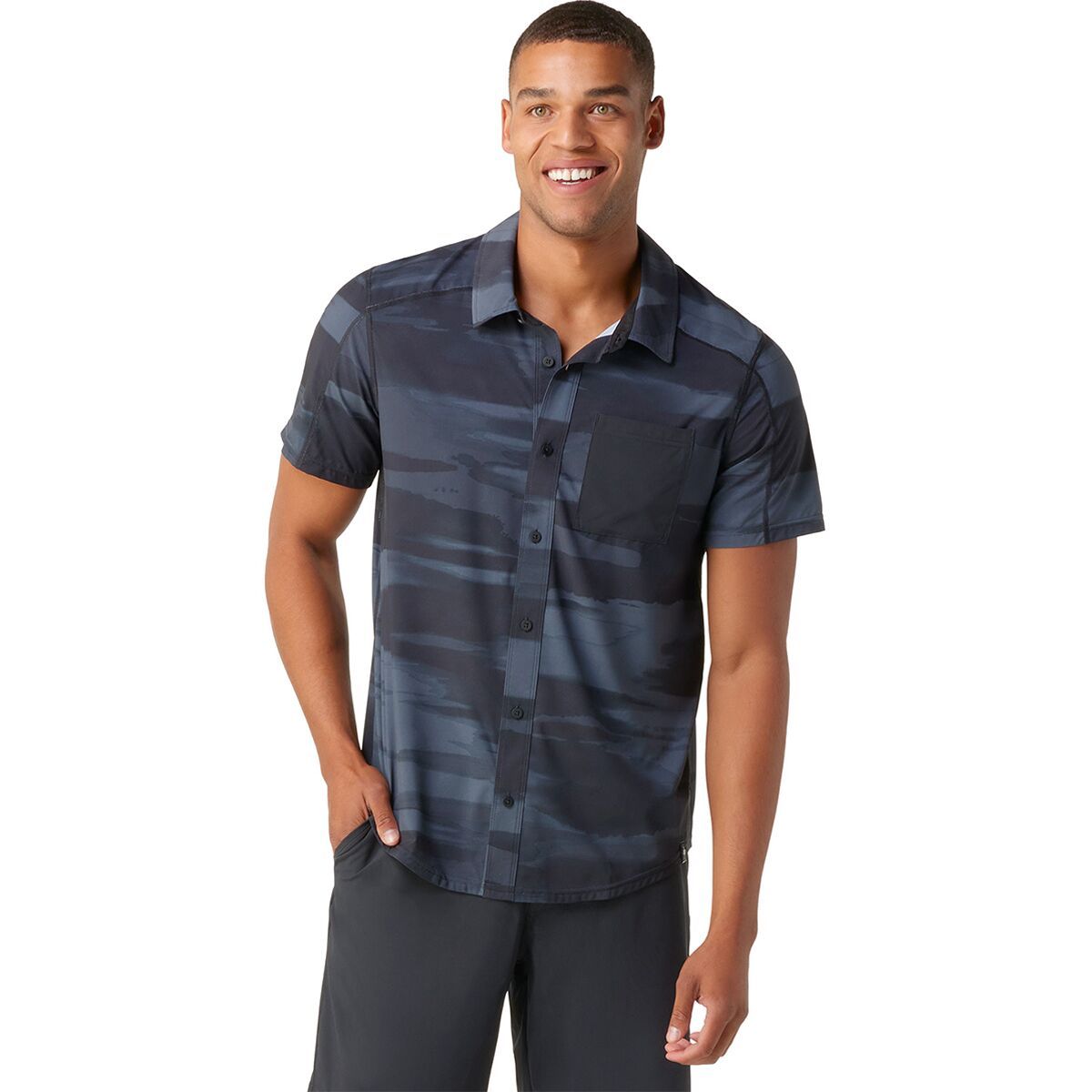 Smartwool Men's Printed Short-Sleeve Button Down Shirt in Twilight Gingham Print - Size: Small