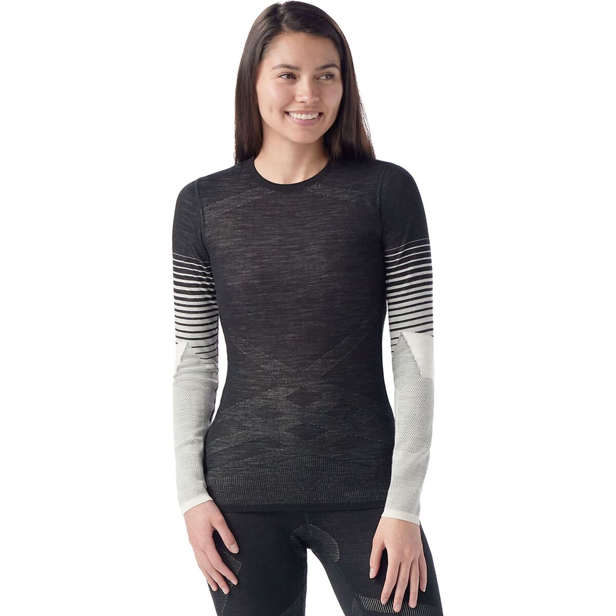 Smartwool Women's Intraknit Thermal Merino Pattern Crew Top in Black - Size: XS
