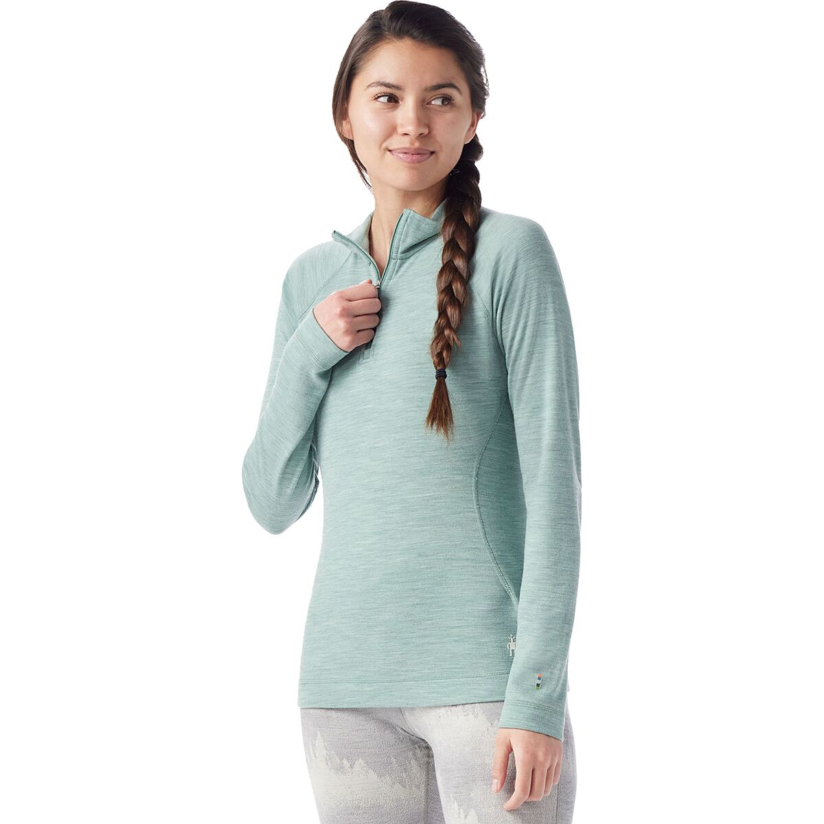 Smartwool Smartwool Women's Classic Thermal Merino Base Layer 1/4-Zip Top in Arctic Green Heather - Size: Large - $66.00 at Steep and Cheap