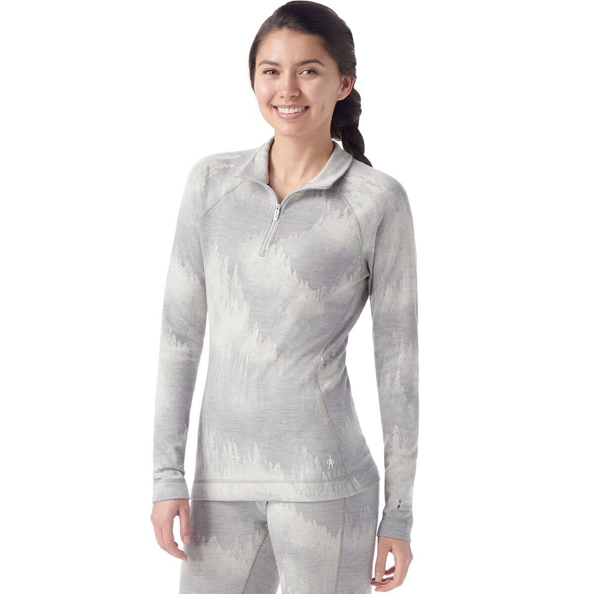 Smartwool Women's Classic Thermal Merino Base Layer 1/4-Zip Top in Black Digi Snow - Size: XS