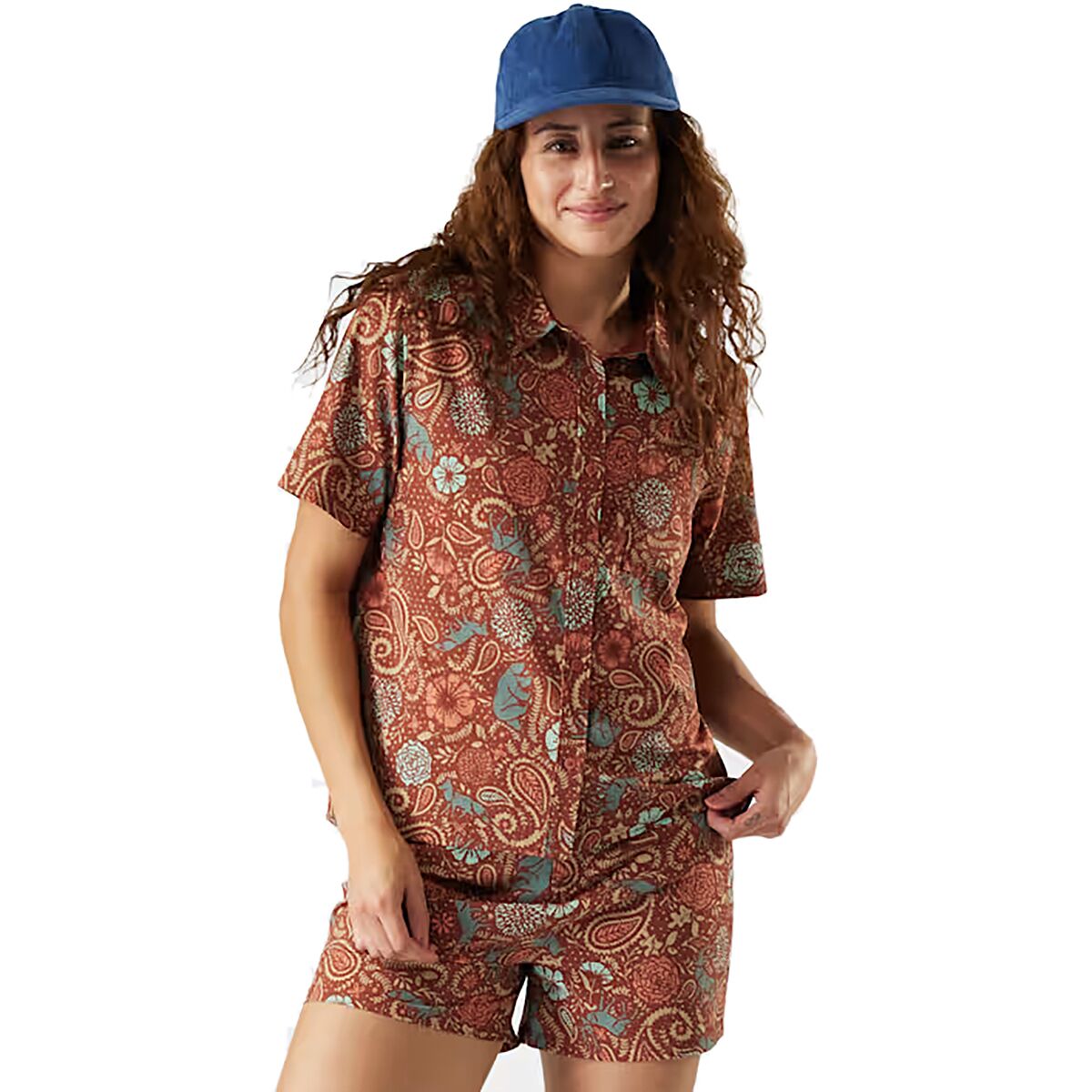 Smartwool Smartwool Women's Everyday Short-Sleeve Button Down in Burnt Sienna Paisley - Size: XS - $55.25 at Steep and Cheap