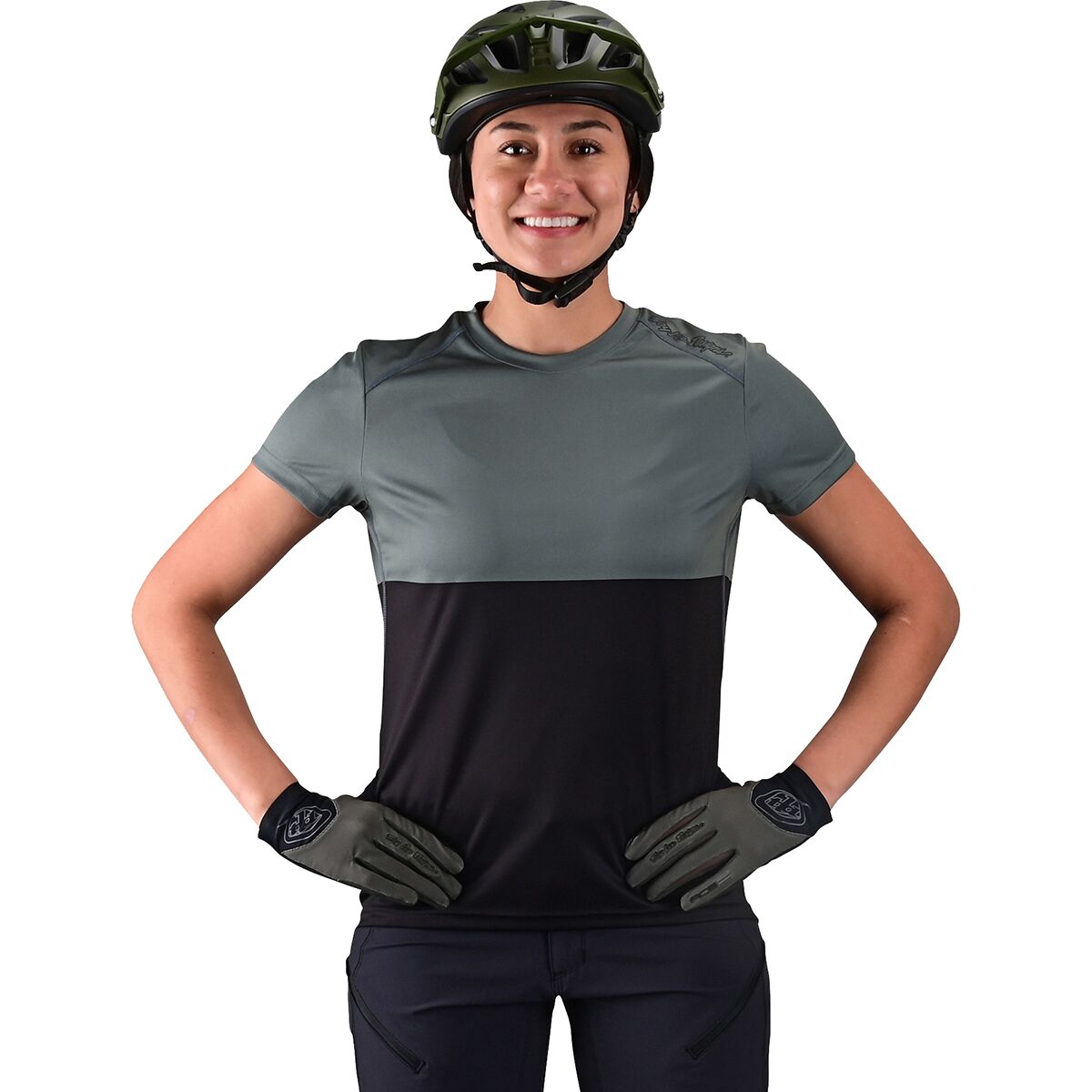 Troy Lee Designs Women's Lilium Short-Sleeve Jersey in Block Green / Black - Size: Large