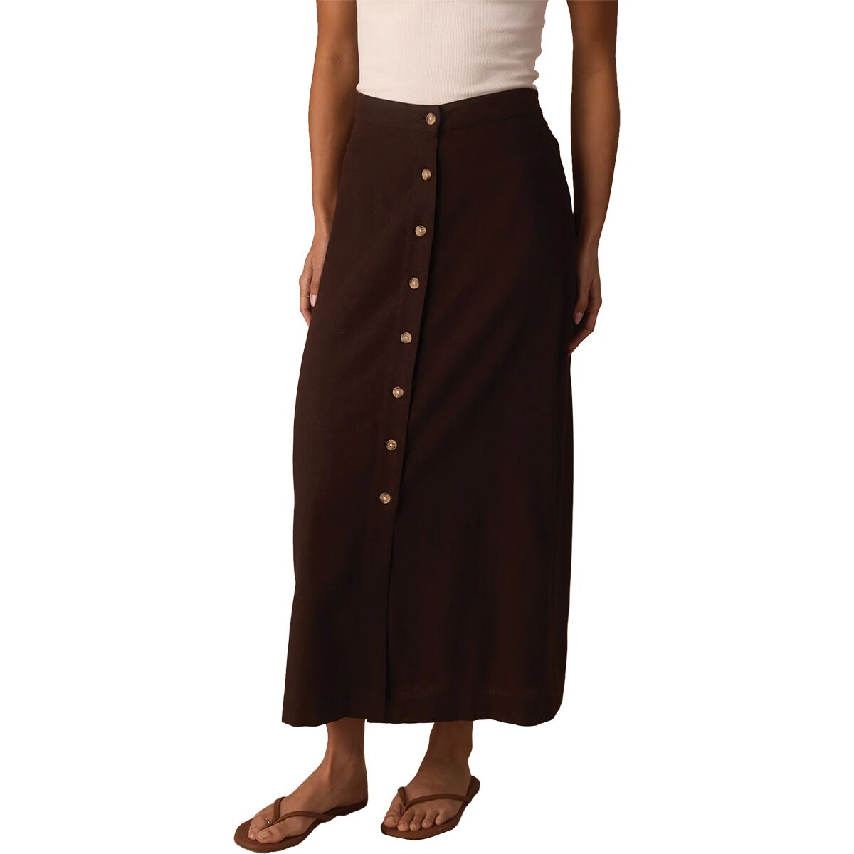 The Normal Brand The Normal Brand Women's Leukos Linen-Blend Button Front Skirt in Umber - Size: XL - $76.67 at Steep and Cheap