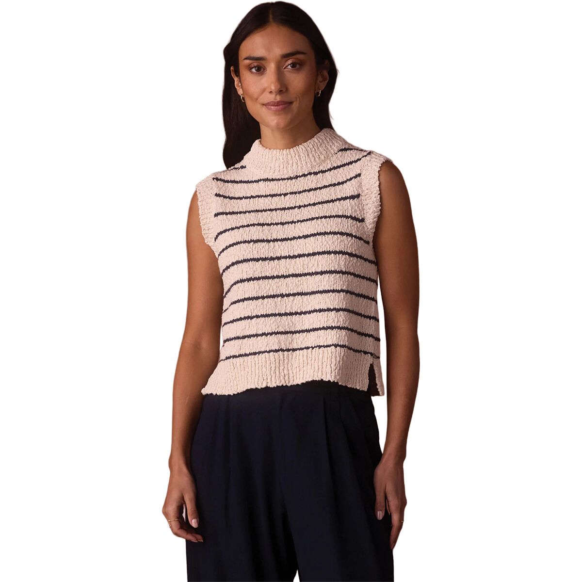The Normal Brand Women's Louise Knit Tank Top in Cream / Navy Stripe - Size: Large