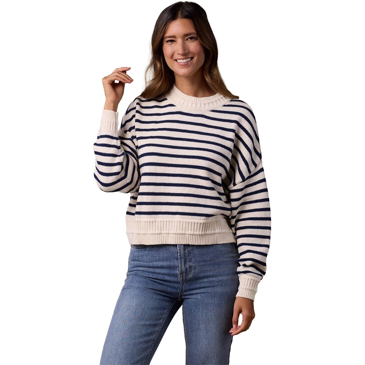 The Normal Brand Women's Maritime Crewneck Sweatshirt in Cream / Navy - Size: XL