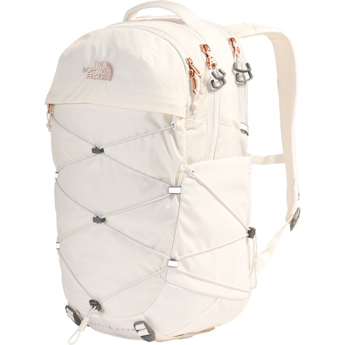 The North Face Women's Borealis Luxe 27L Backpack in Gardenia White / Burnt Coral Metallic