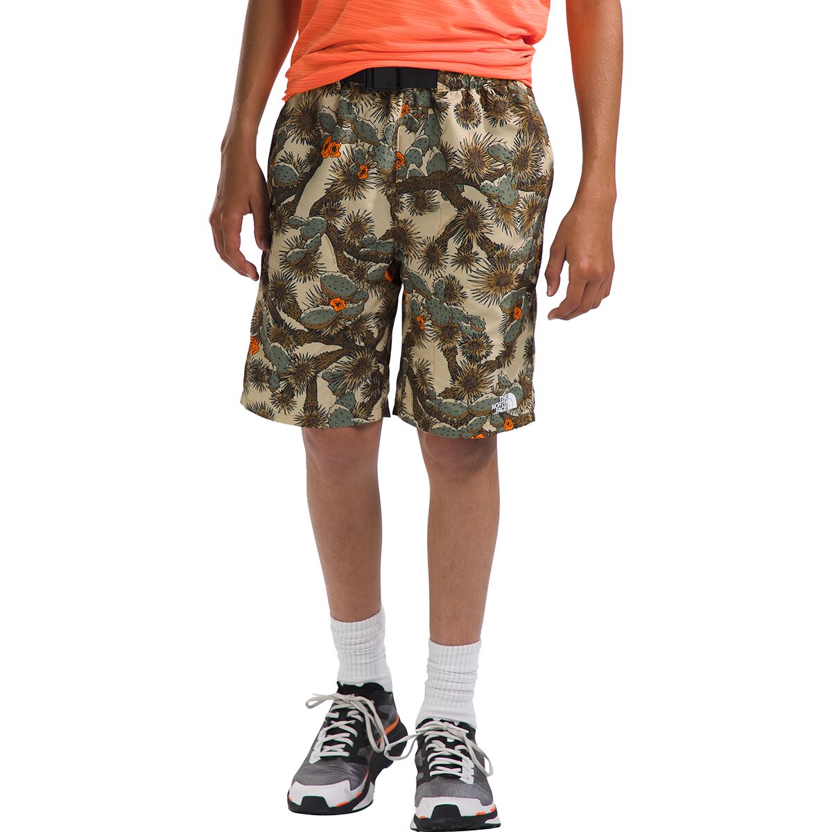 The North Face Boy's Amphibious Class V Belted Short in Utility Brown TNF Cactus Camo Print - Size: Small