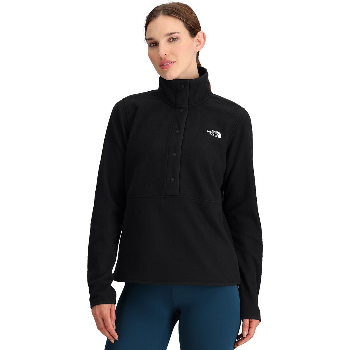 The North Face Women's Glacier Fleece 1/2-Snap Crew Shirt in TNF Black - Size: Large