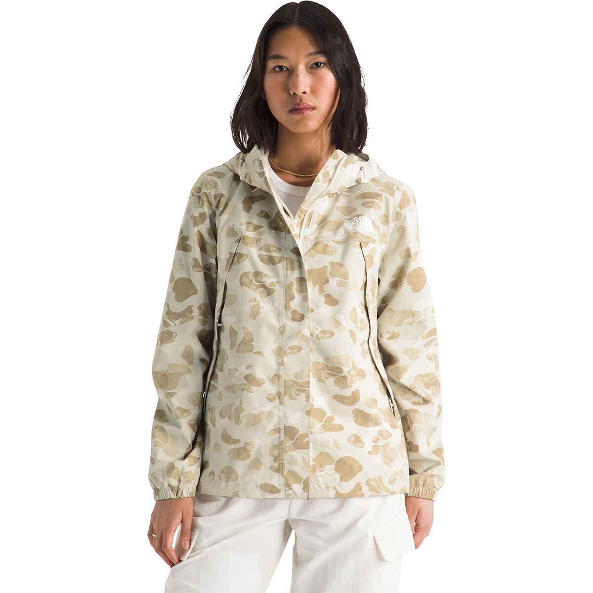 The North Face Women's Antora Print Rain Jacket in Pale Khaki Heritage Print - Size: XL