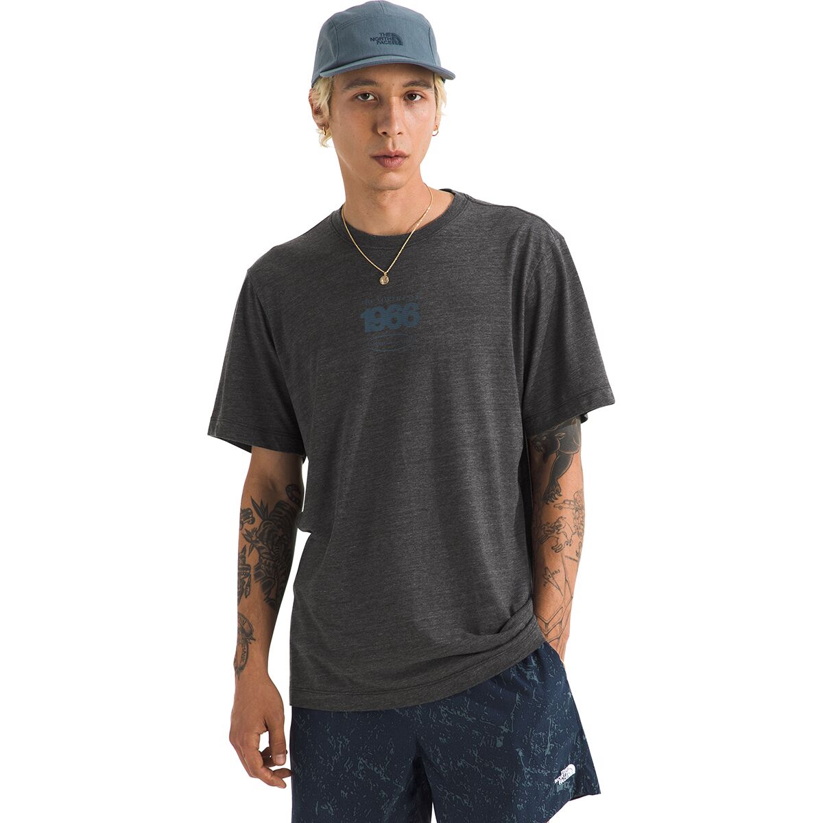 The North Face Men's Tri-Blend Logo Play Short-Sleeve T-Shirt in TNF Black White Heather - Size: Medium