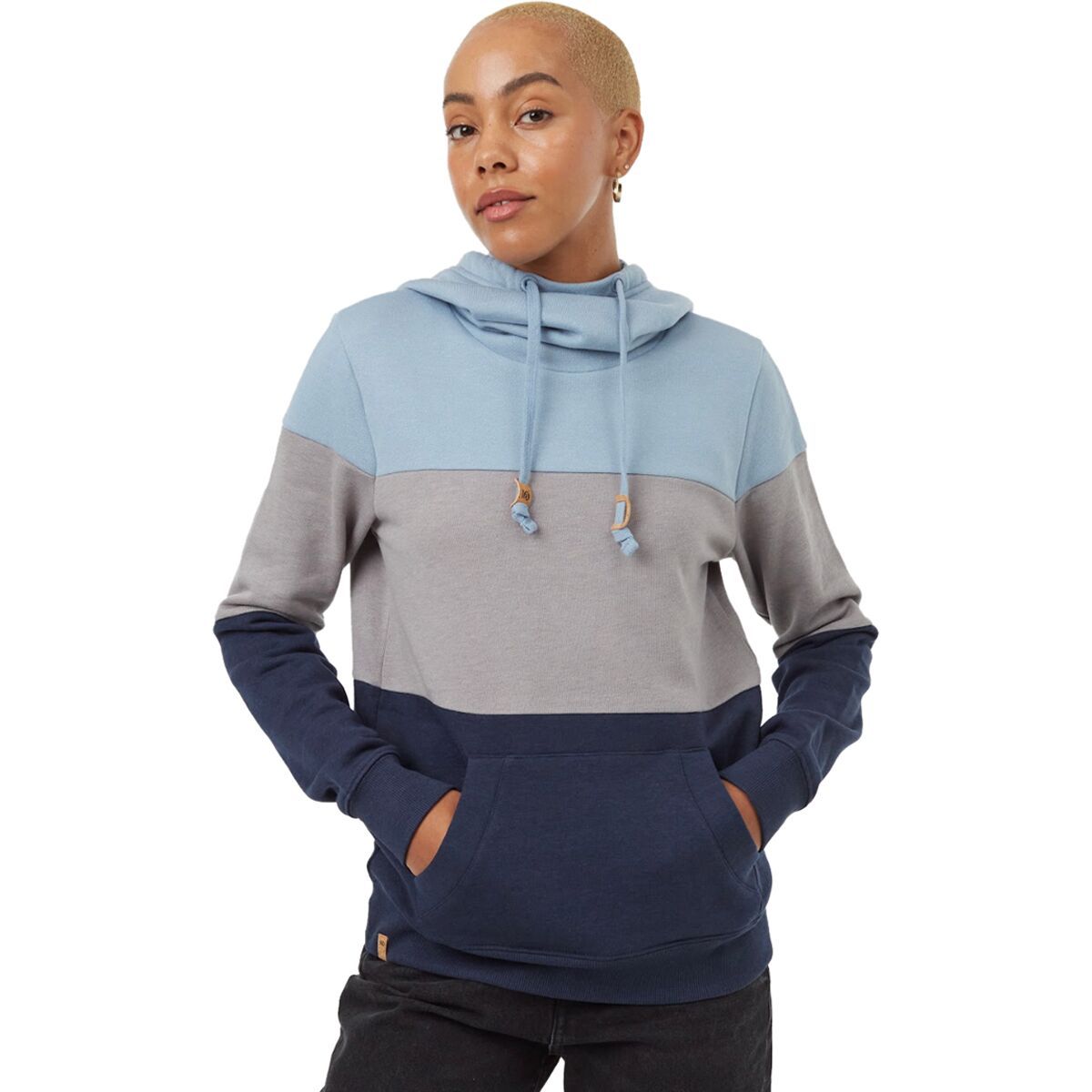 Tentree Women's TreeFleece Blocked Banshee Hoodie in Pale Oak / Clay Tile / Meteorite Black - Size: XS