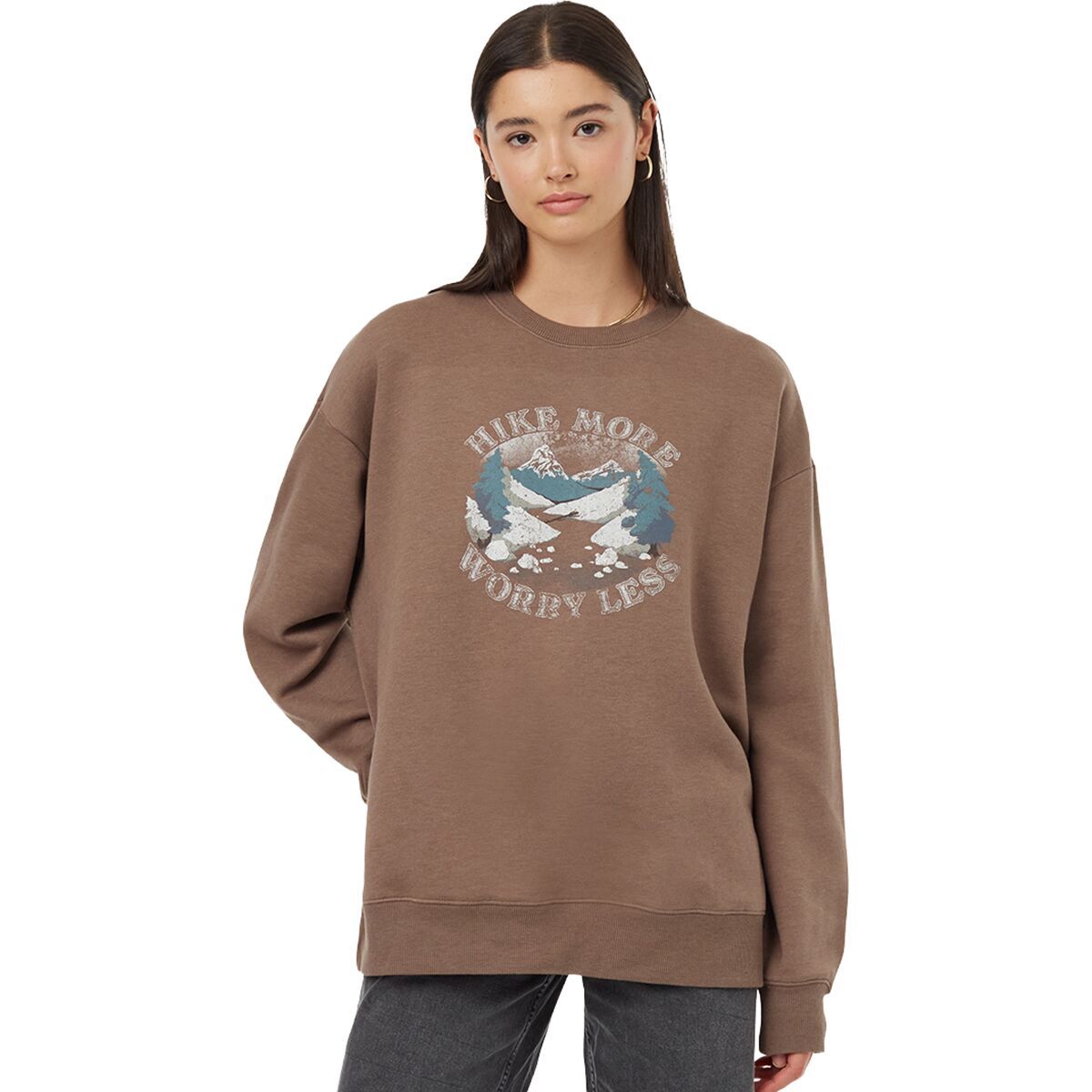 Tentree Women's Hike More Oversized Crew Sweatshirt in Fossil / White Onyx - Size: Medium